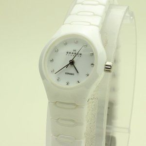 Skagen White Slim Diamond Watch